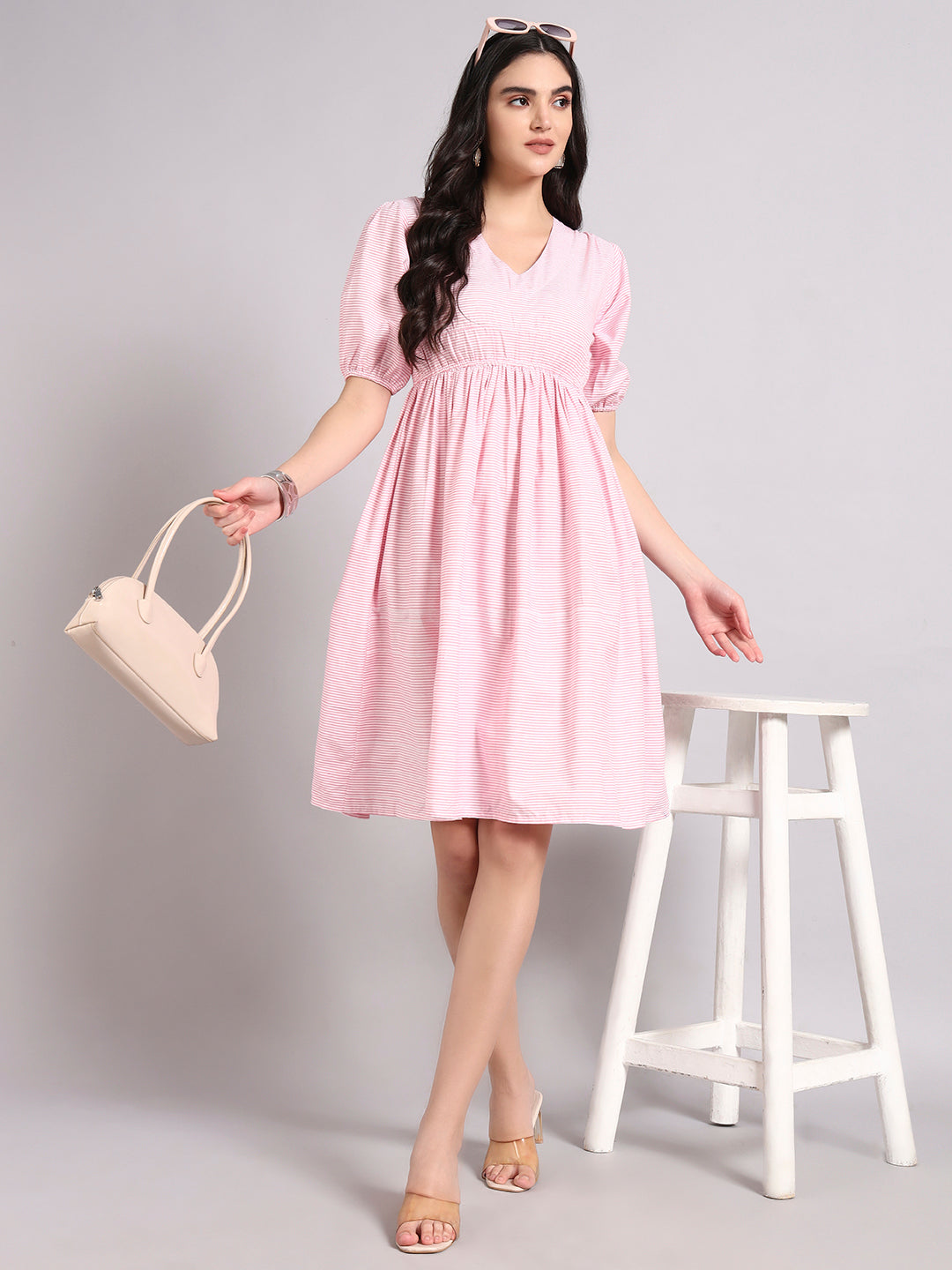Women Pink Printed Flared Dress