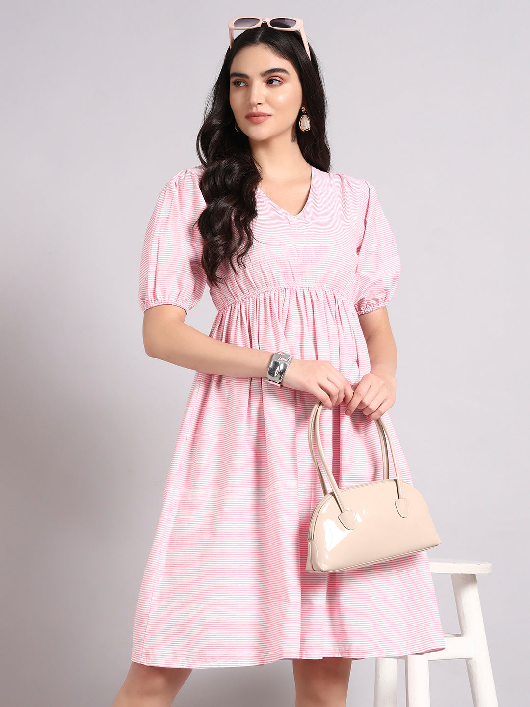Women Pink Printed Flared Dress