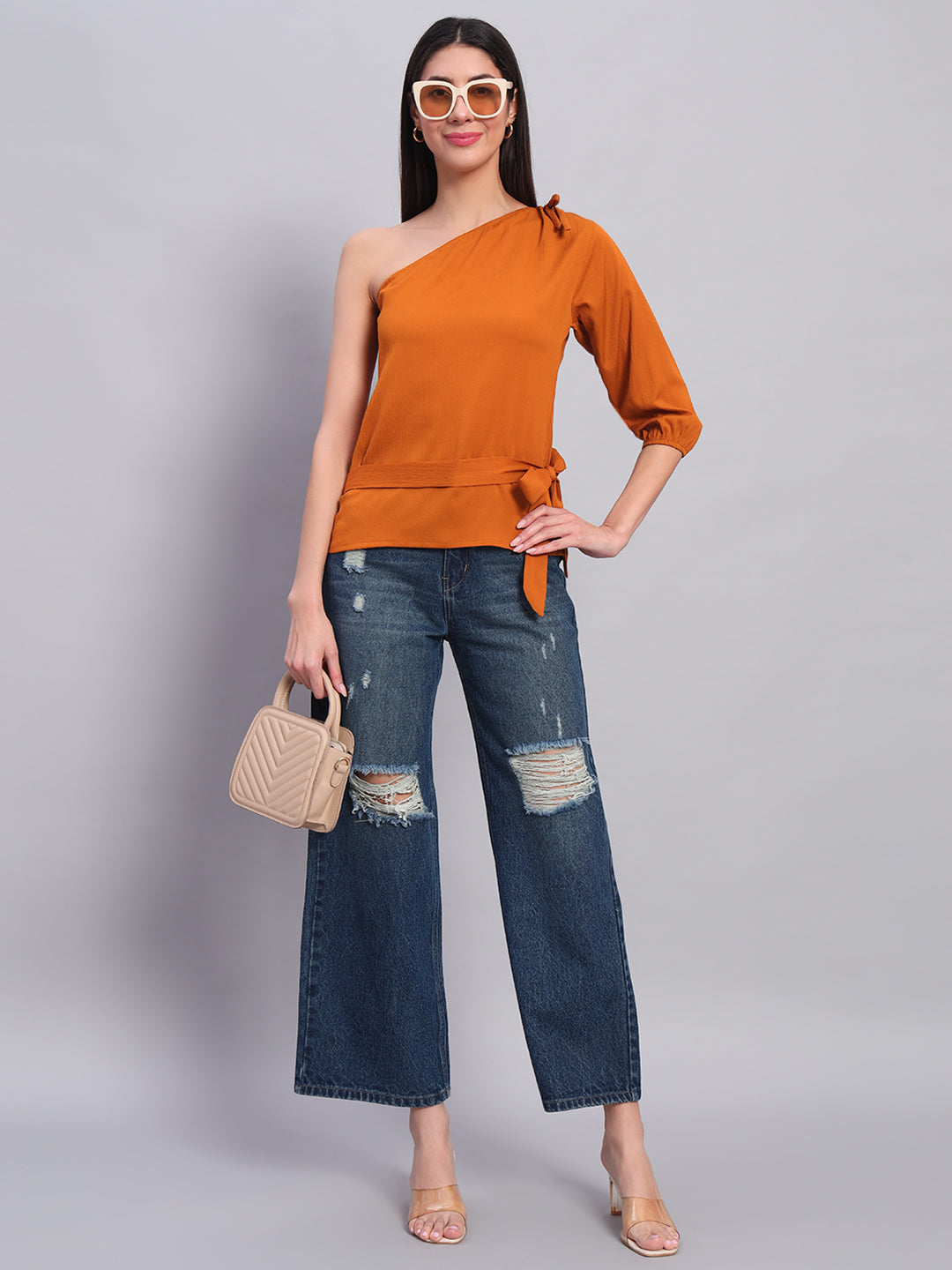 Women Bronze Off-Shoulder Top