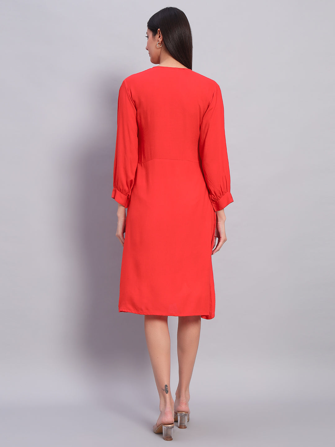 Women Red Solid Flared Dress
