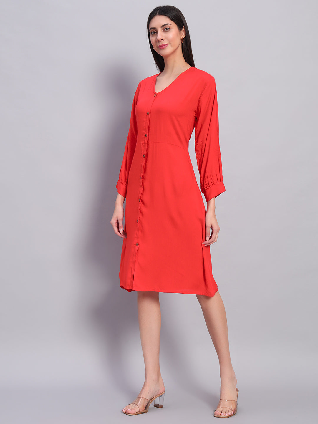 Women Red Solid Flared Dress