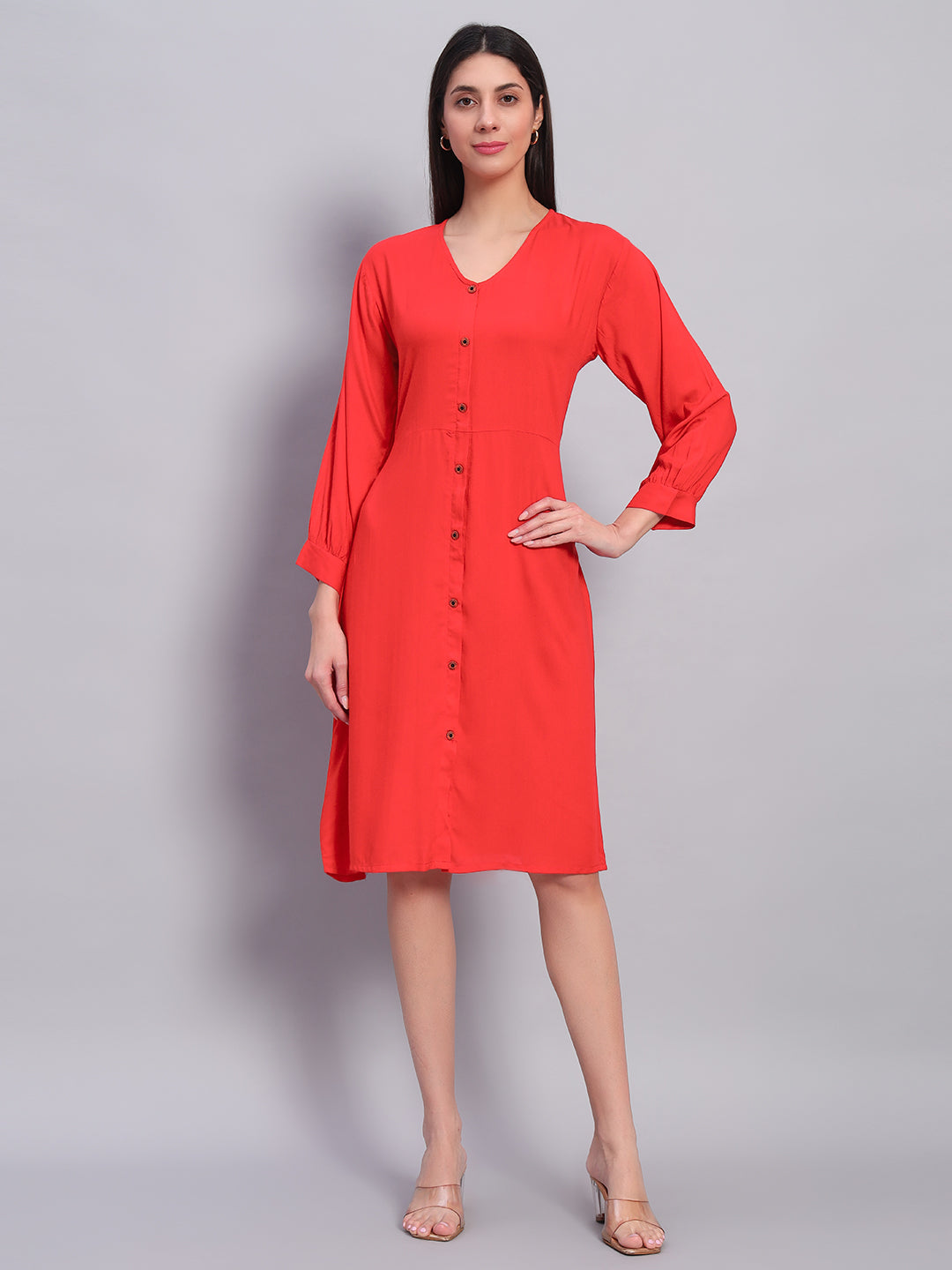 Women Red Solid Flared Dress