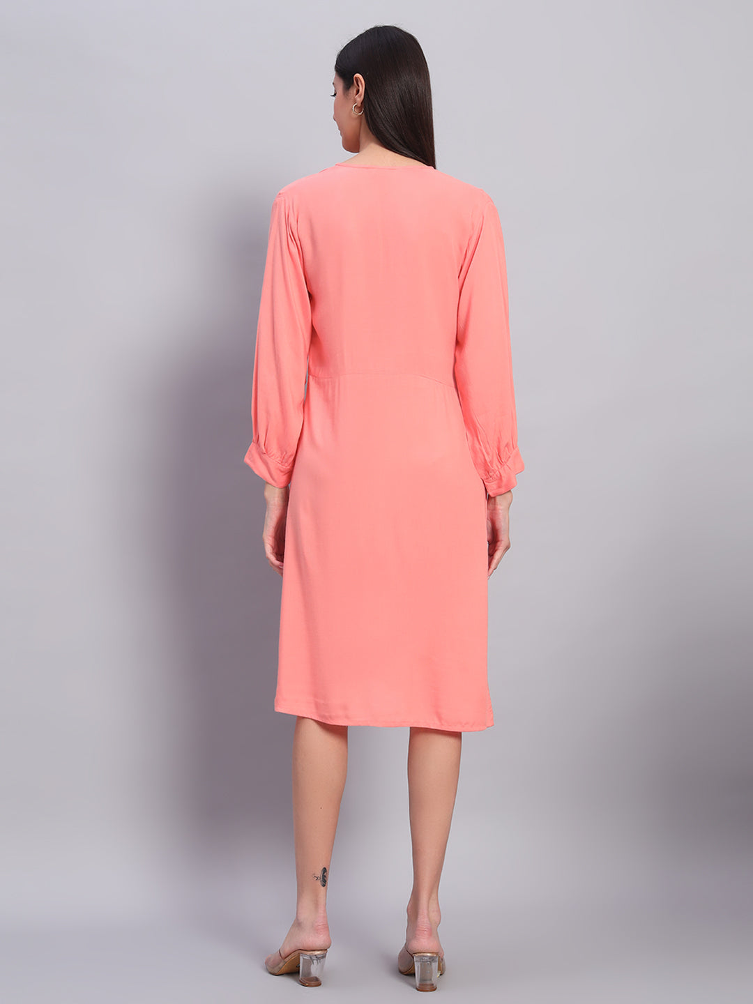 Women Peach Solid Flared Dress