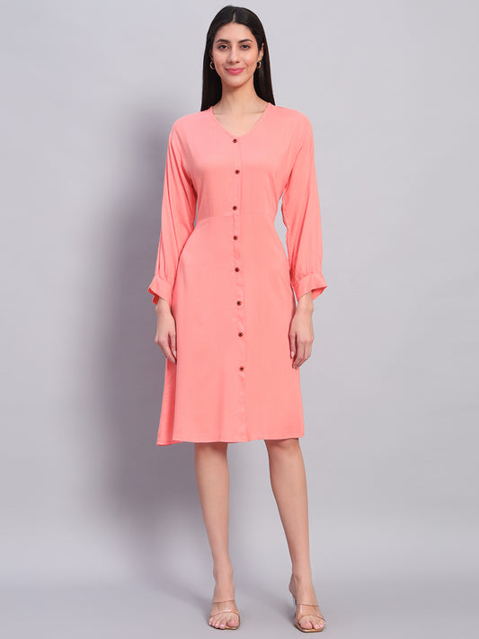 Women Peach Solid Flared Dress