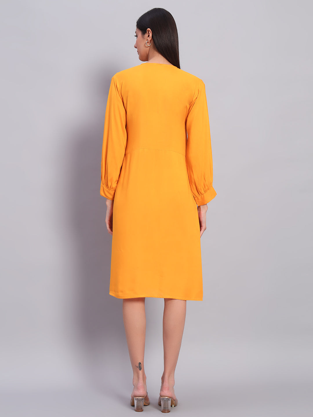 Women Yellow Solid Flared Dress