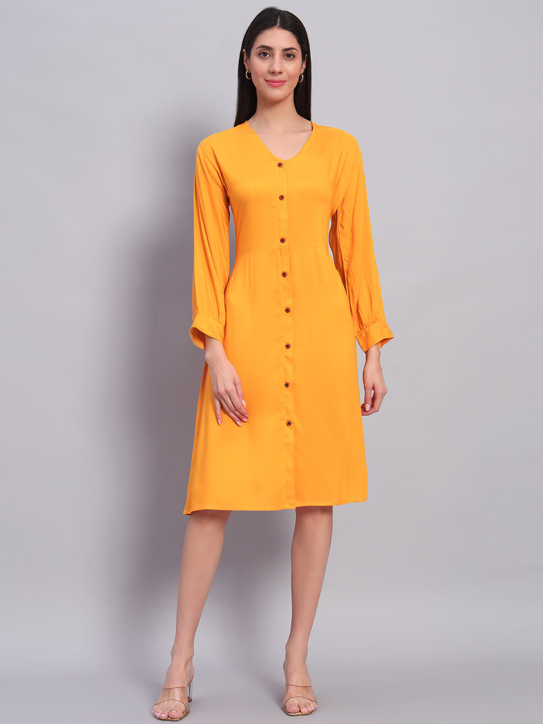 Women Yellow Solid Flared Dress