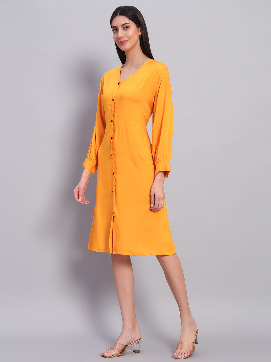 Women Yellow Solid Flared Dress