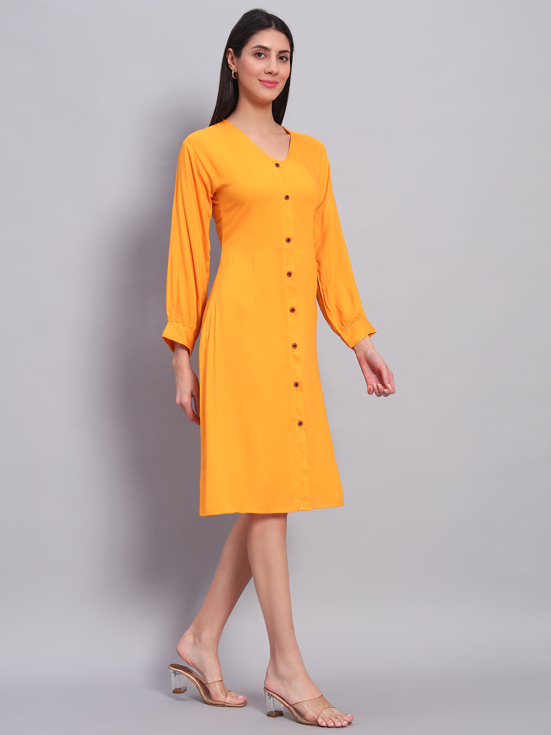 Women Yellow Solid Flared Dress