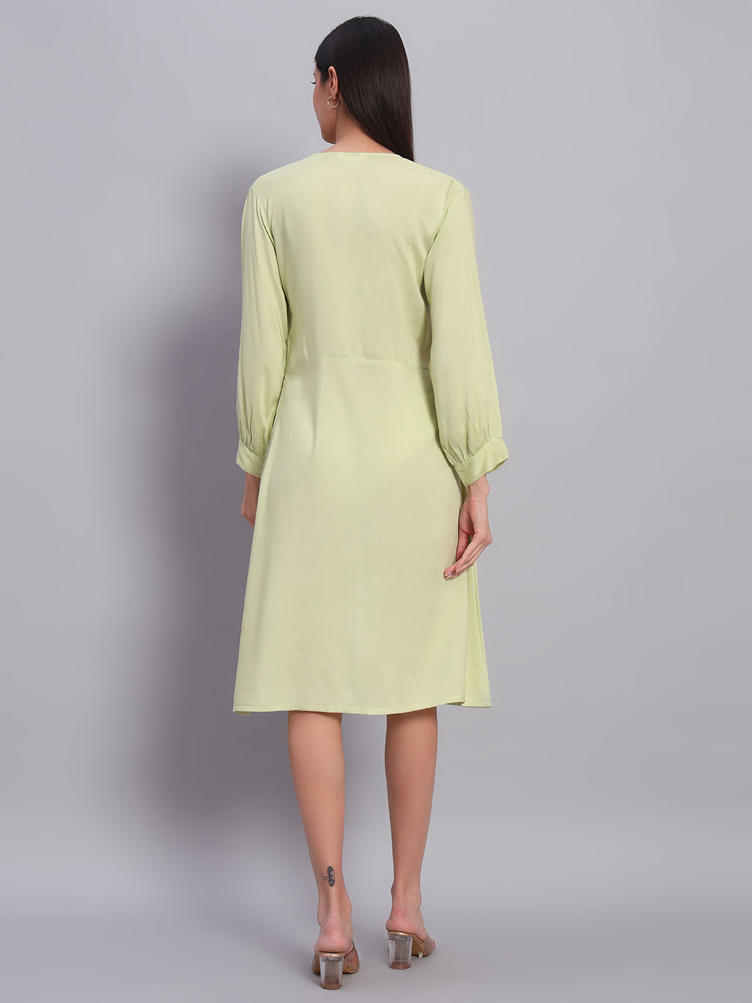 Women Light Green Solid Flared Dress