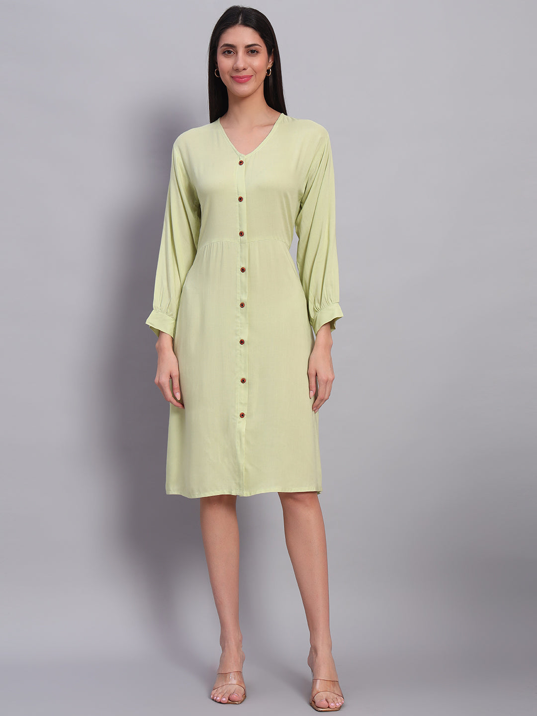 Women Light Green Solid Flared Dress