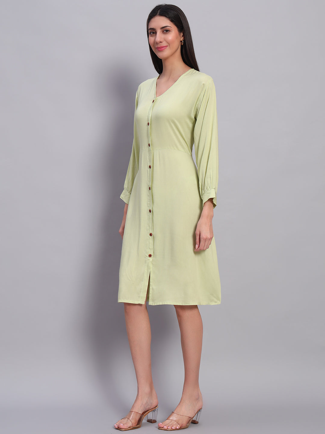 Women Light Green Solid Flared Dress