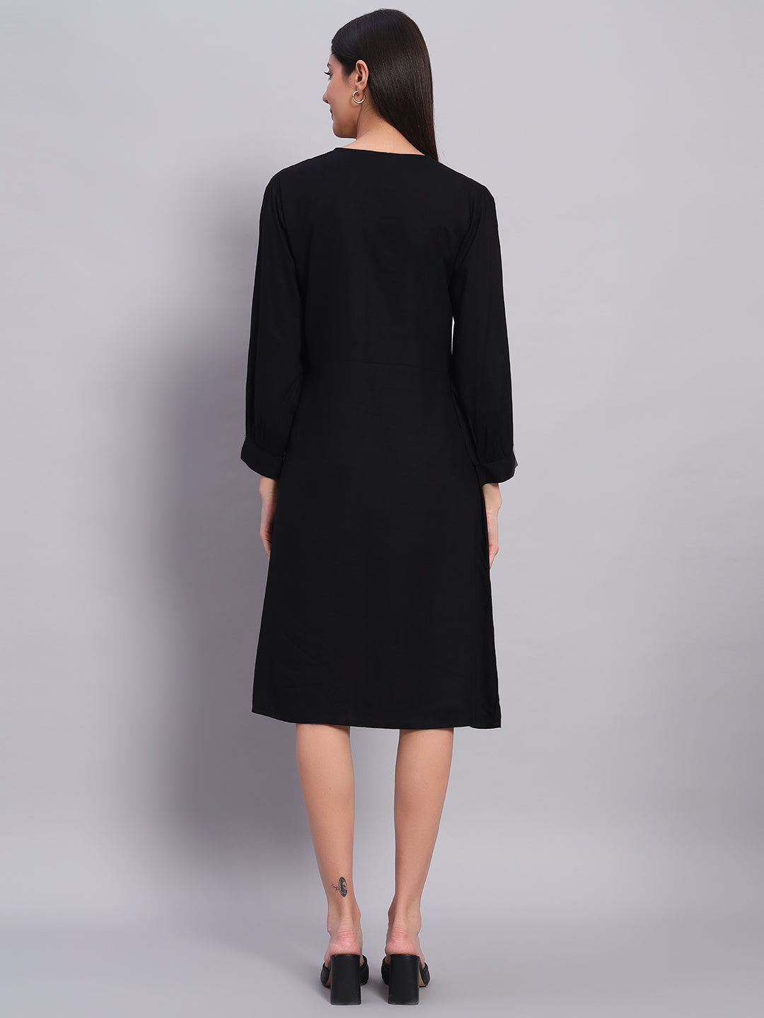 Women Black Solid Flared Dress