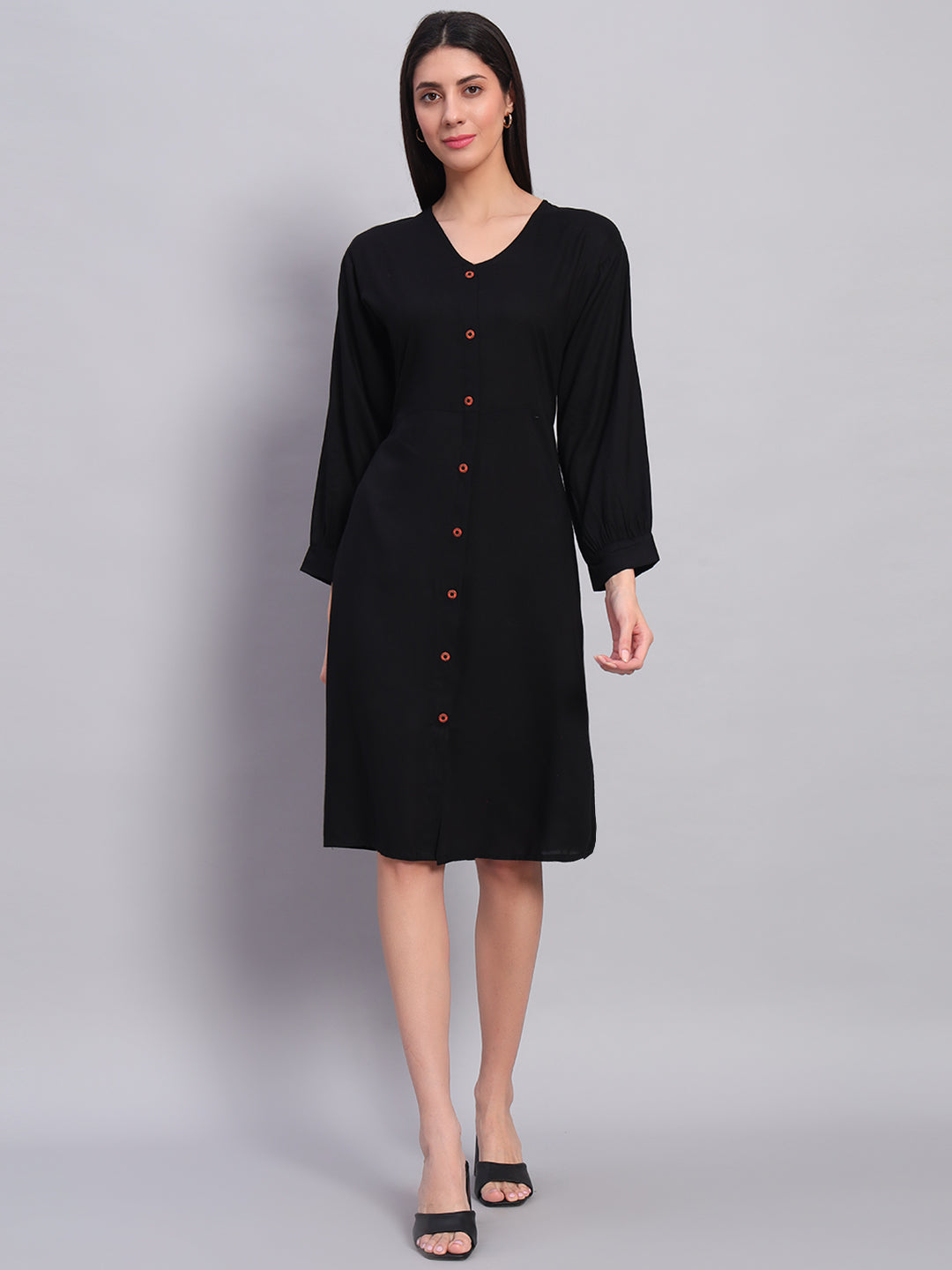 Women Black Solid Flared Dress
