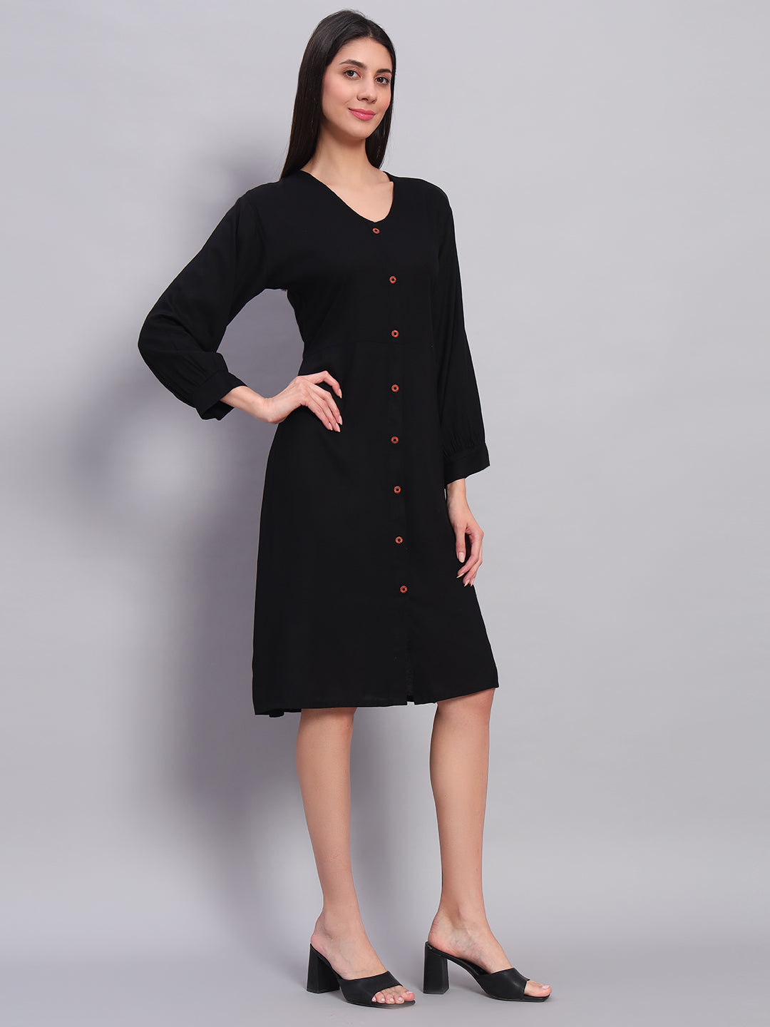 Women Black Solid Flared Dress