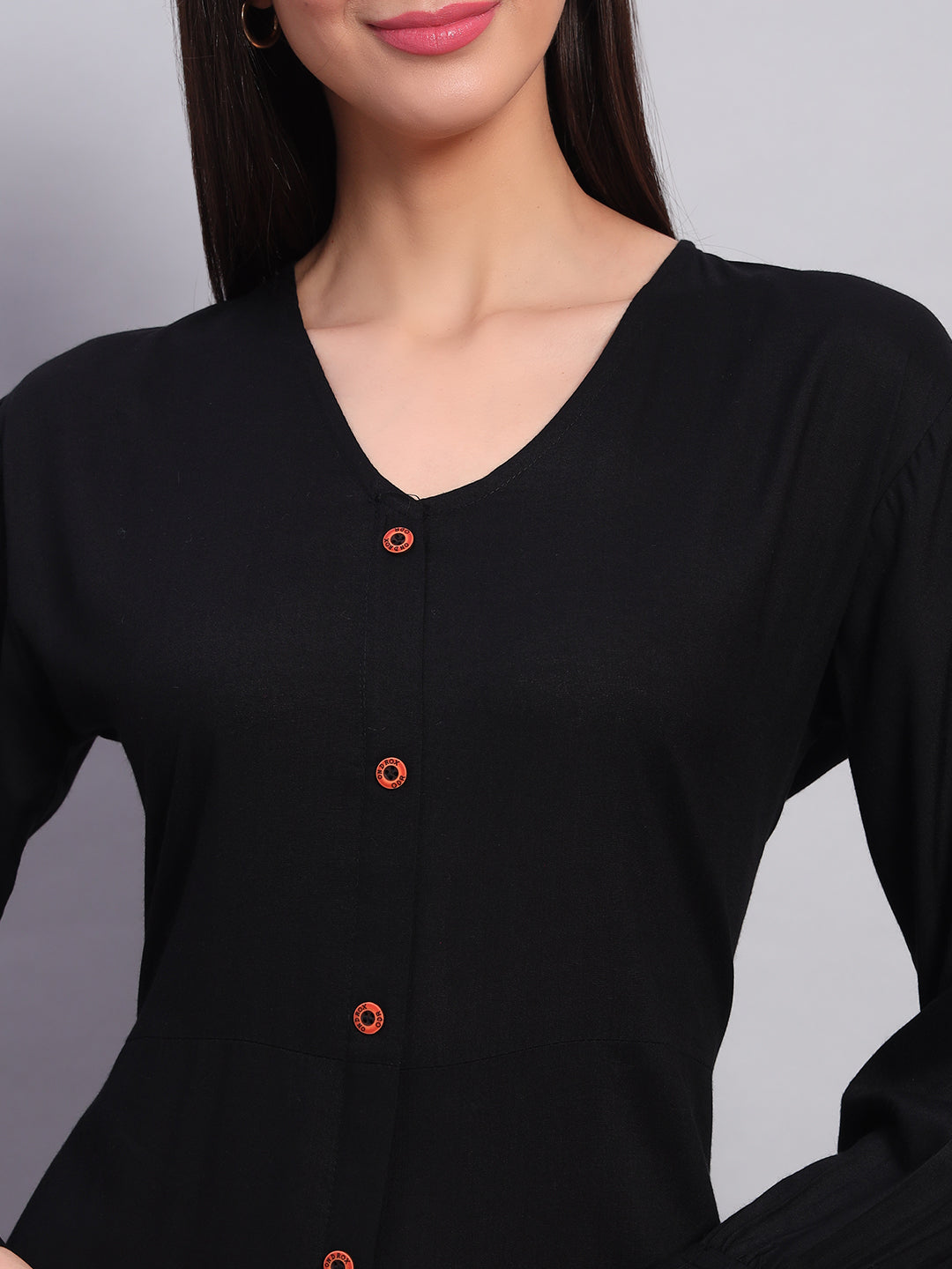 Women Black Solid Flared Dress