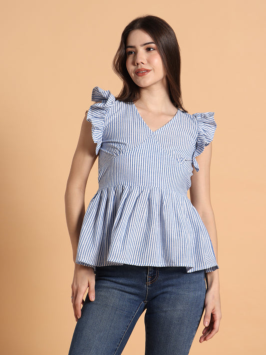 Women and Girls Fashionable stylish V-Neck Flared Peplum Top