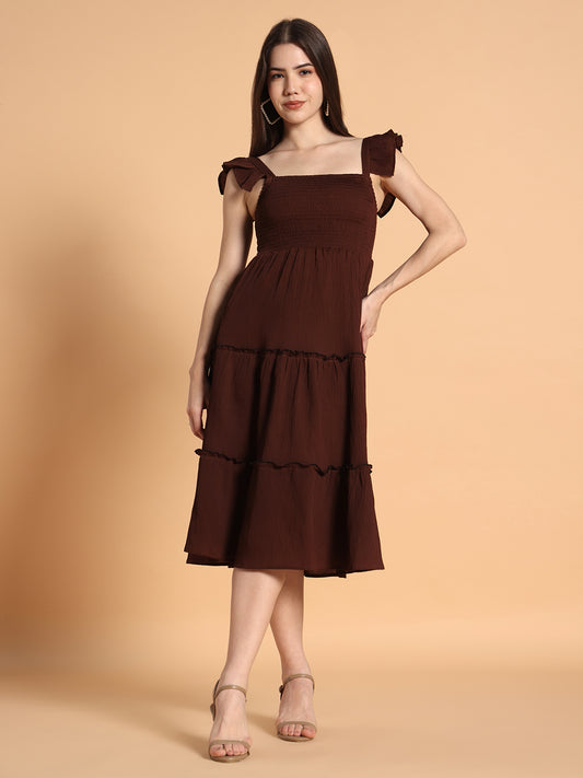 Stylish Latest Women Solid Brown fit & Flared Dress