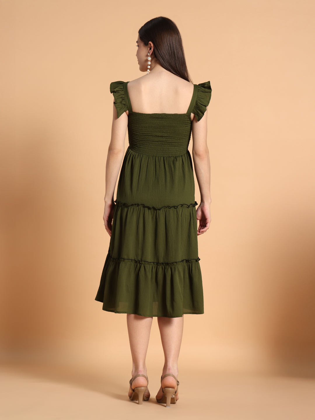 Women Solid Olive Green fit & Flared Dress