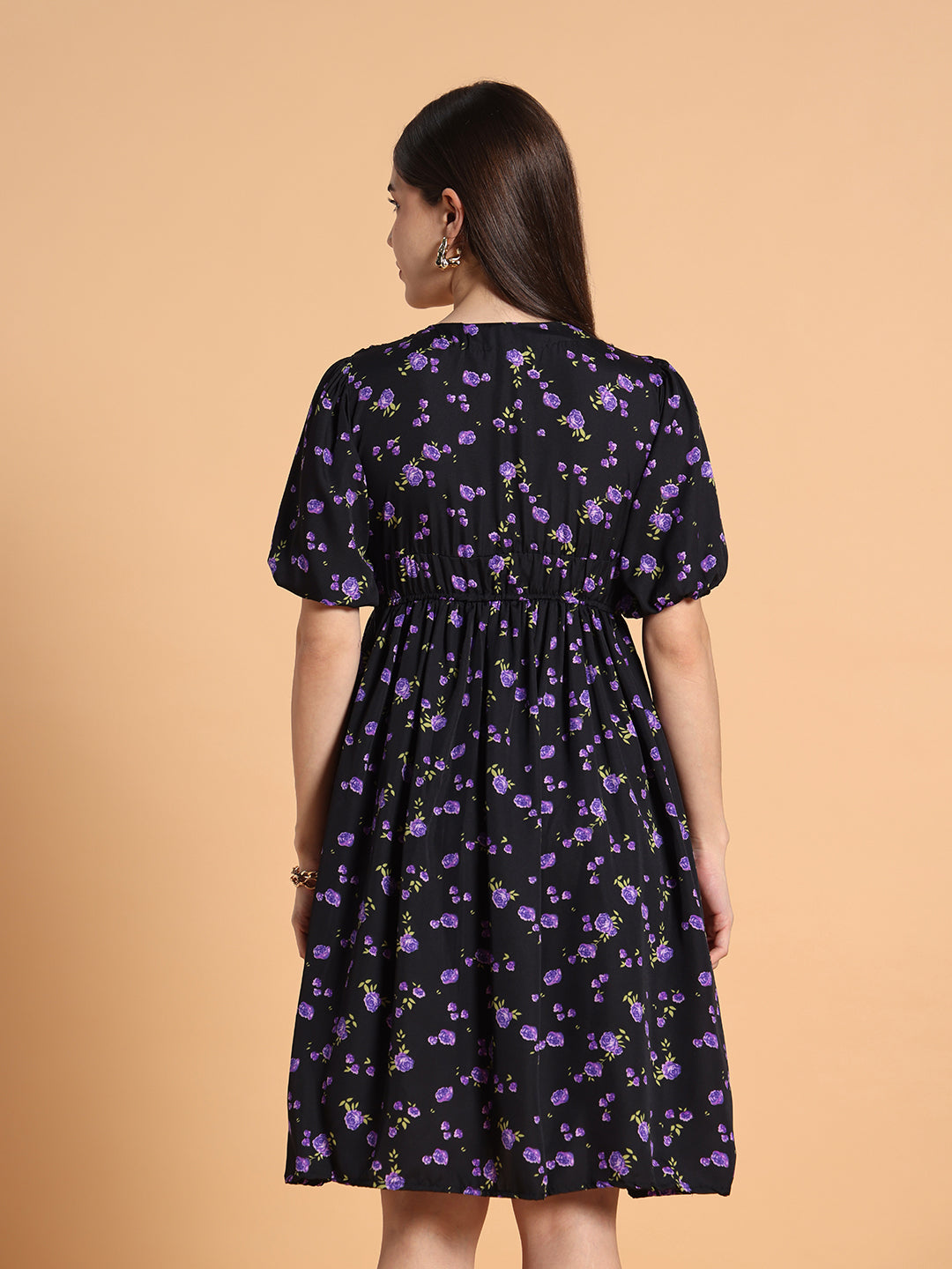 Women Black & Purple Floral Dress
