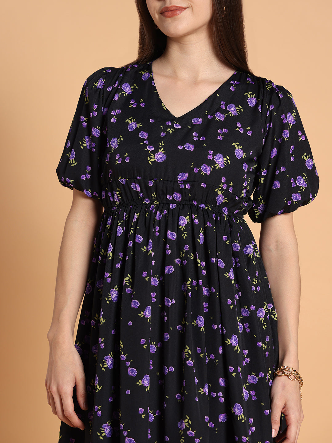 Women Black & Purple Floral Dress