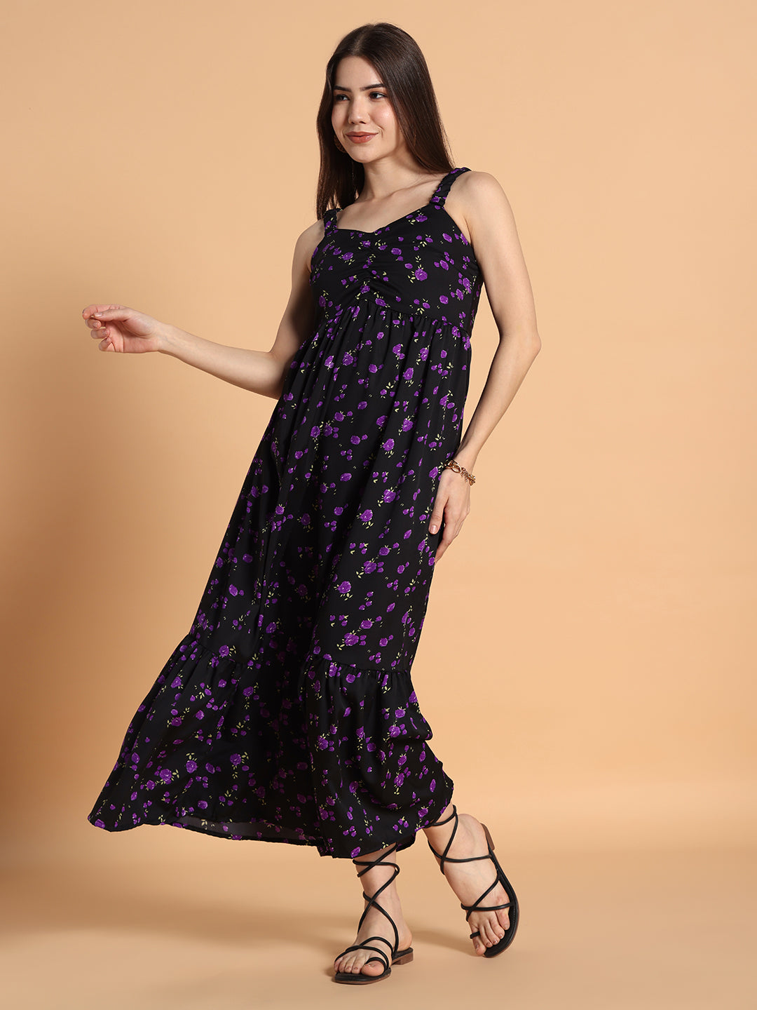 Women Flared Long Floral Dress