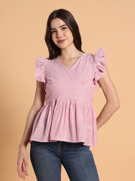 Women Fashionable stylish V-Neck Flared Peplum Top