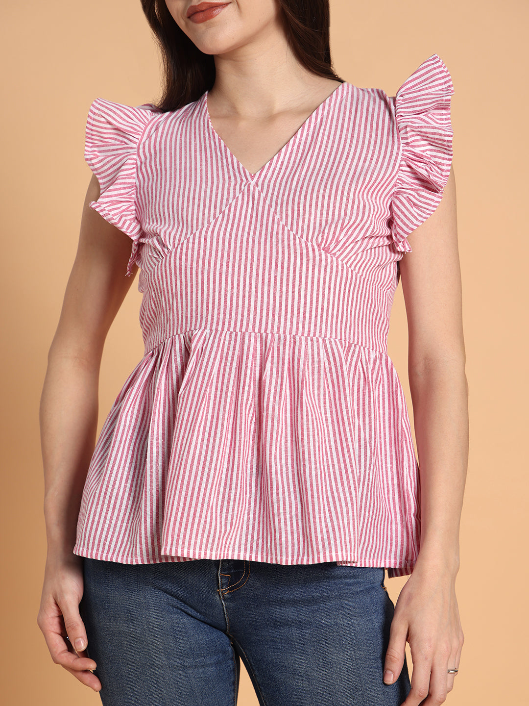 Women Fashionable stylish V-Neck Flared Peplum Top