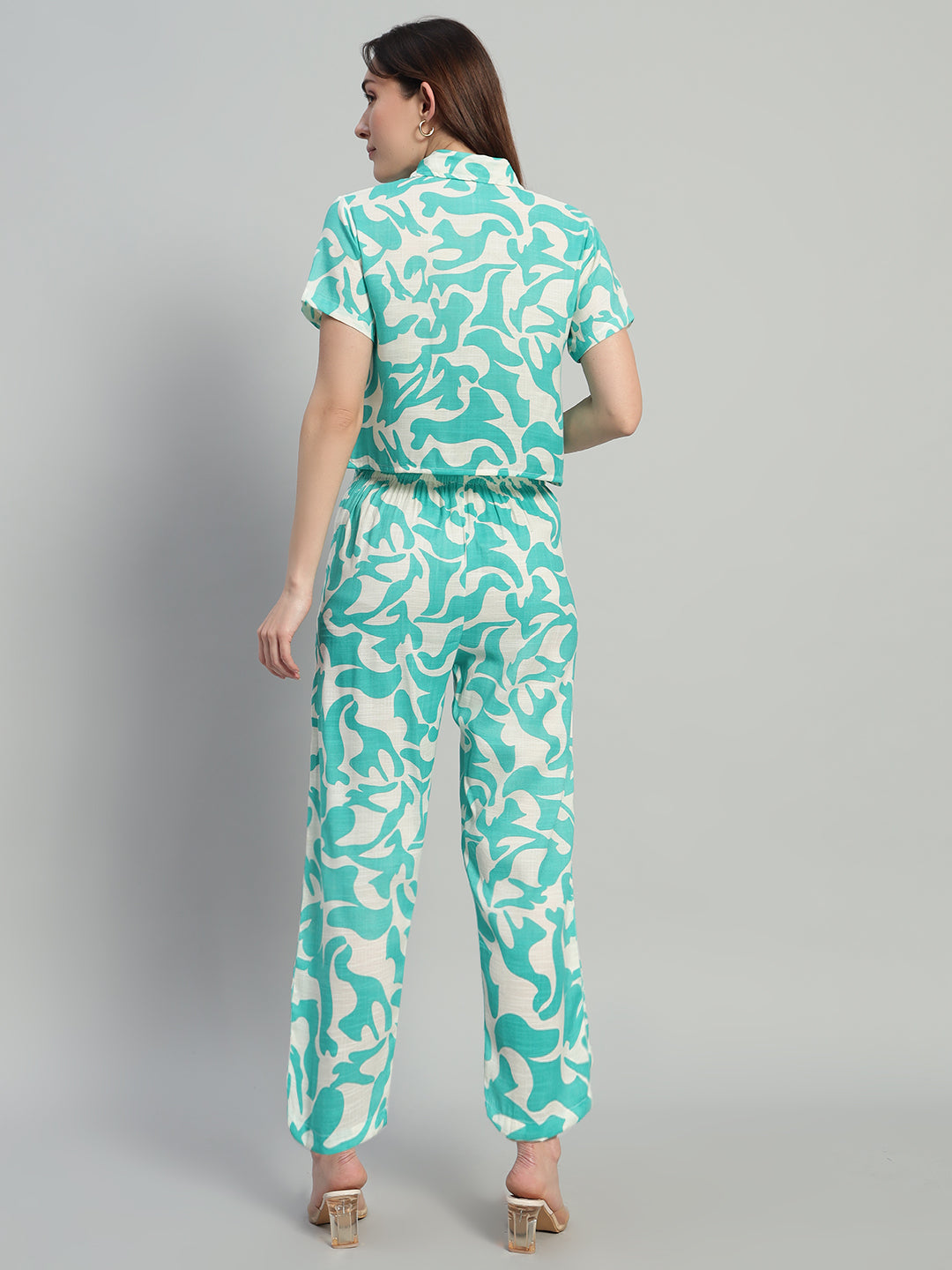 Women Green Printed Shirt Co-Ords