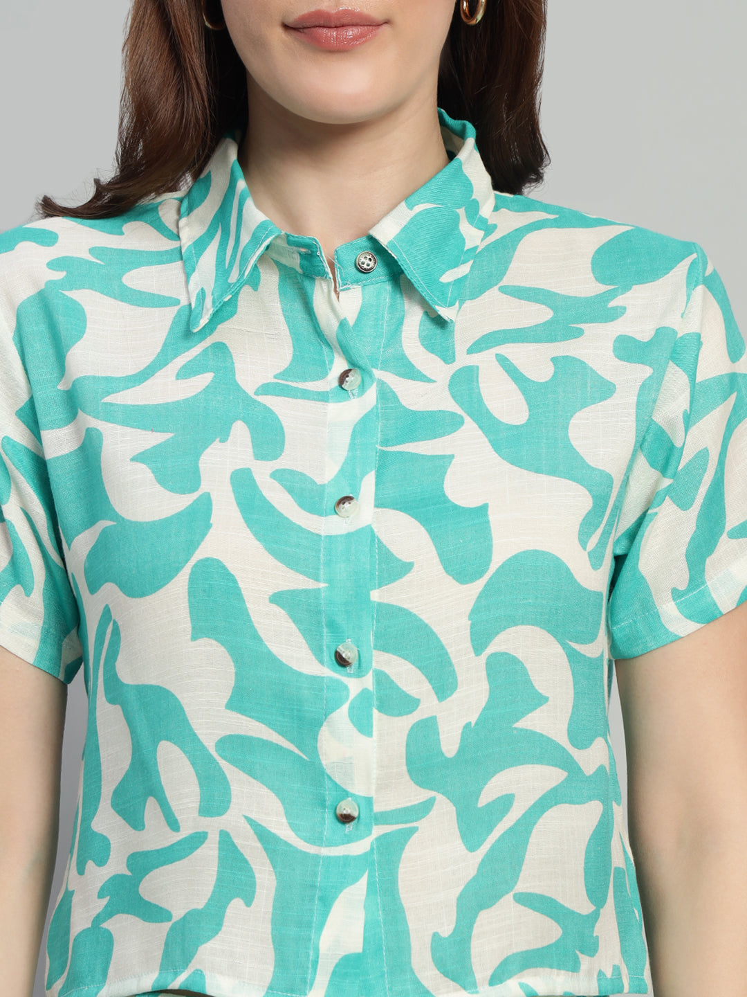 Women Green Printed Shirt Co-Ords