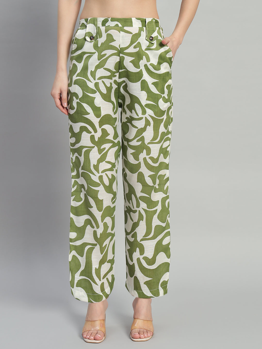 Women Olive Green Printed Shirt Co-Ords