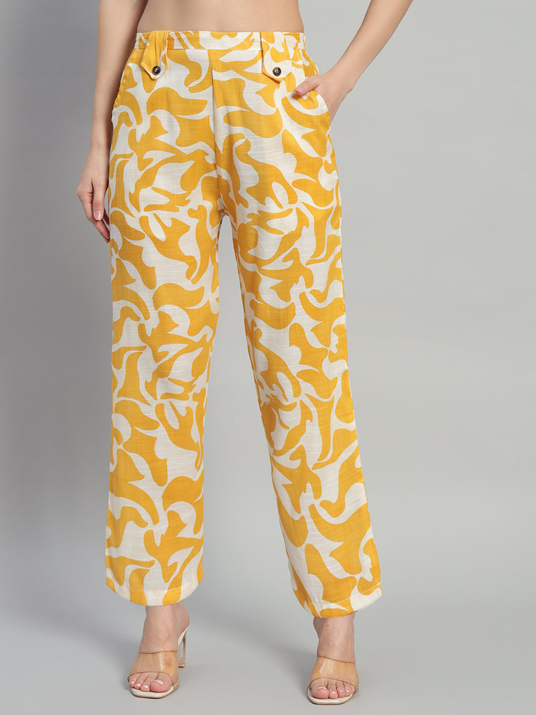 Women Yellow Printed Shirt Co-Ords