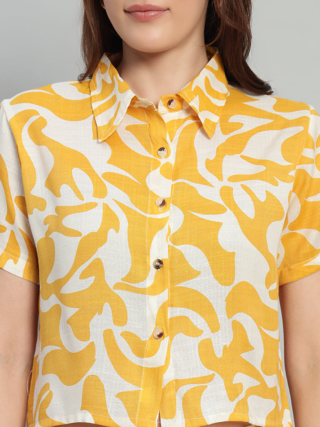 Women Yellow Printed Shirt Co-Ords