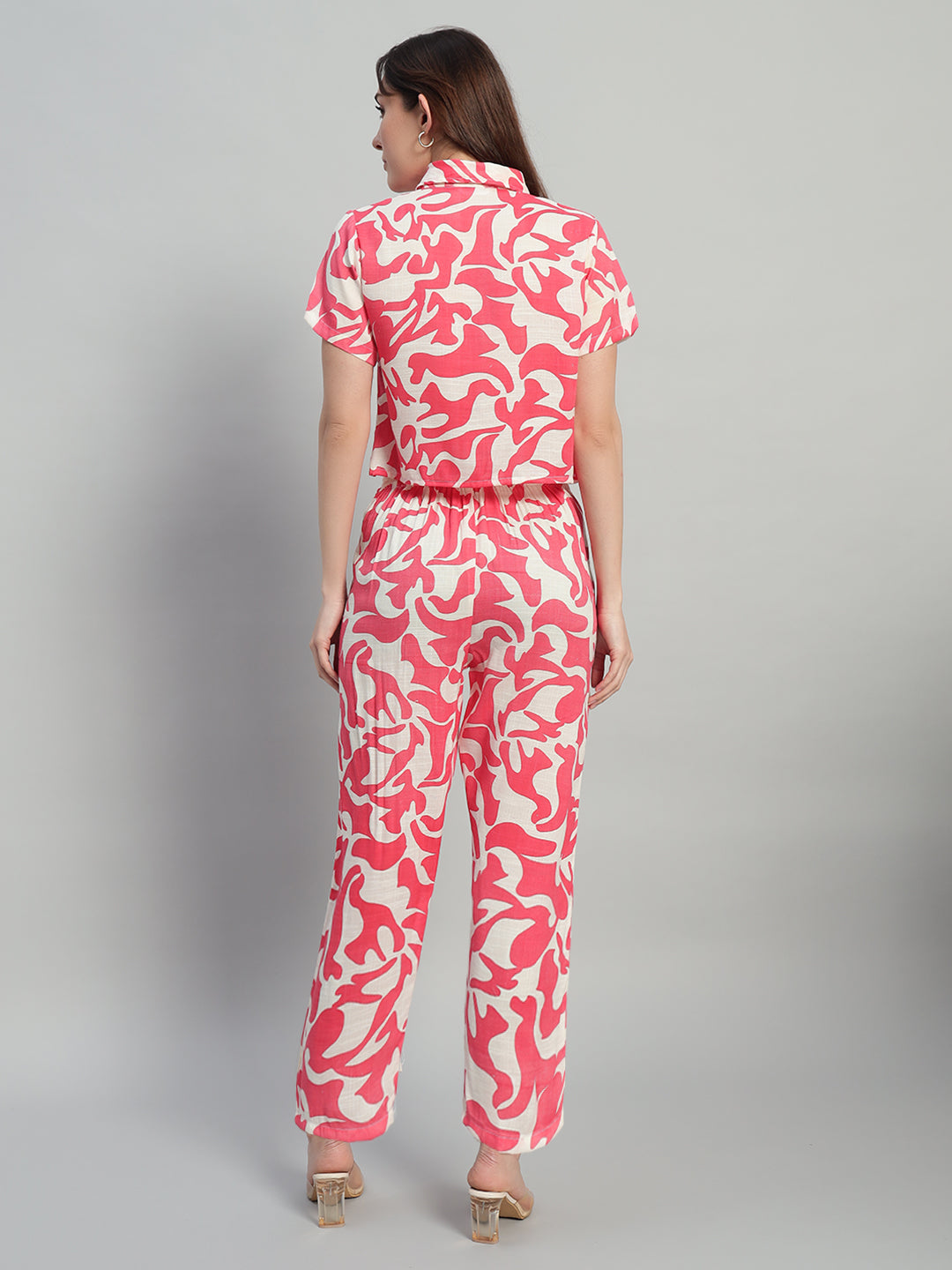 Women Red Printed Shirt Co-Ords