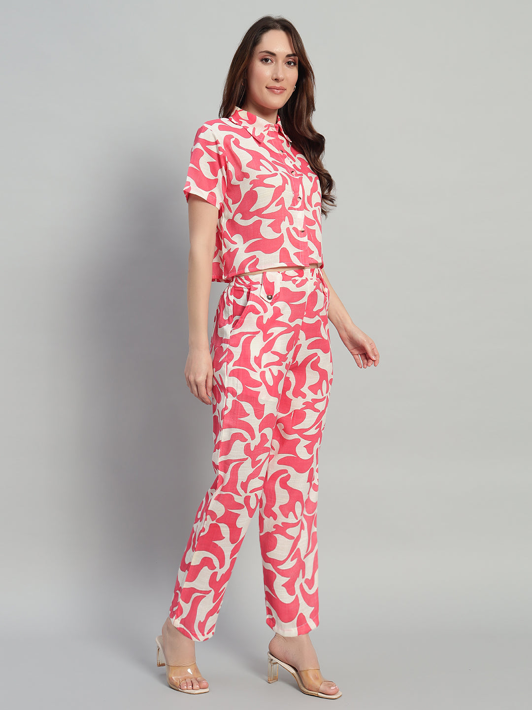 Women Red Printed Shirt Co-Ords