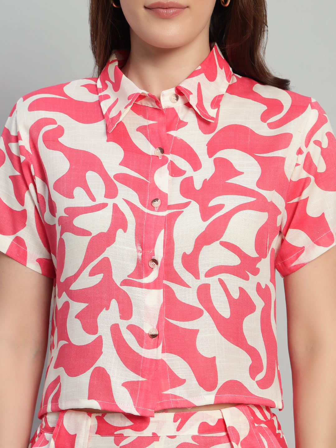 Women Red Printed Shirt Co-Ords