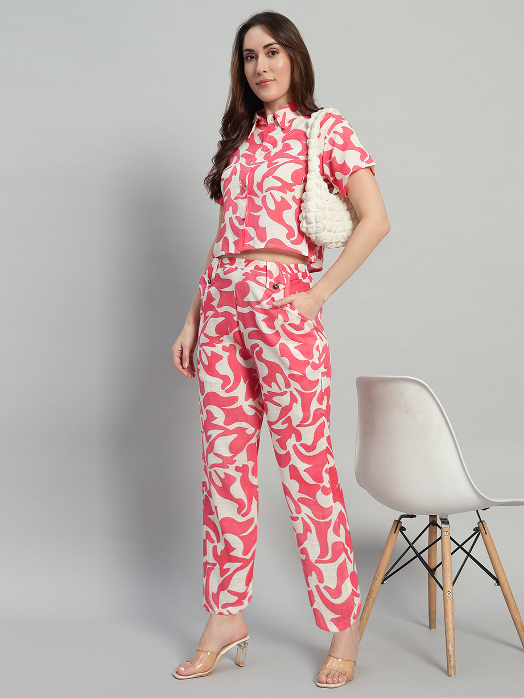 Women Red Printed Shirt Co-Ords