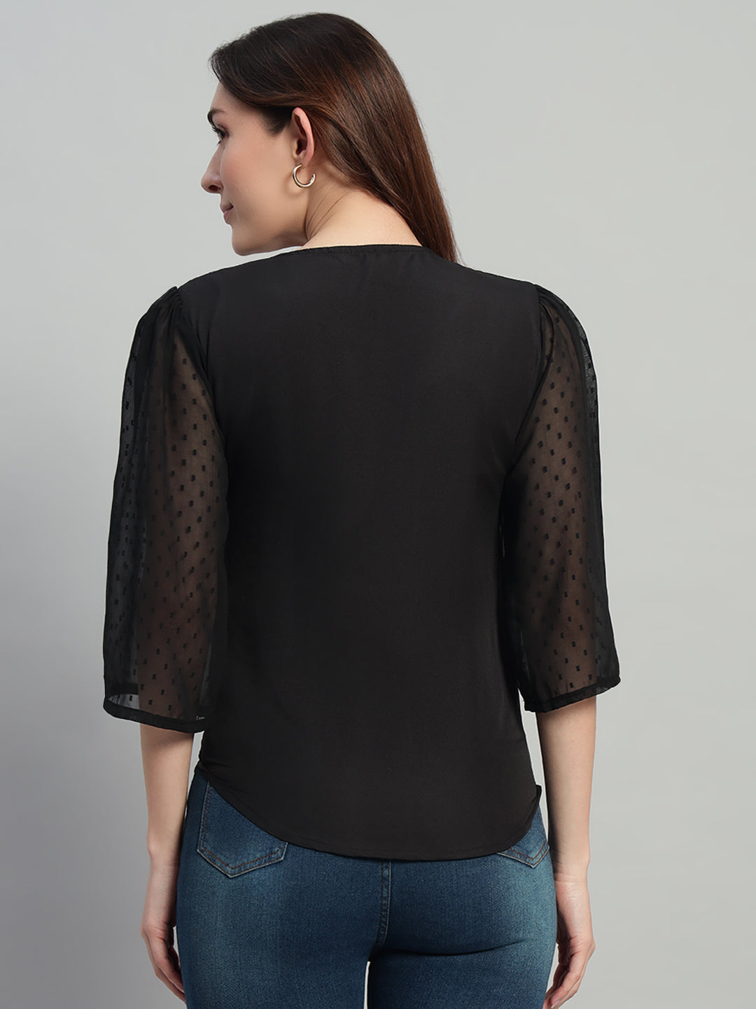 Women Black V-neck Georgette Top