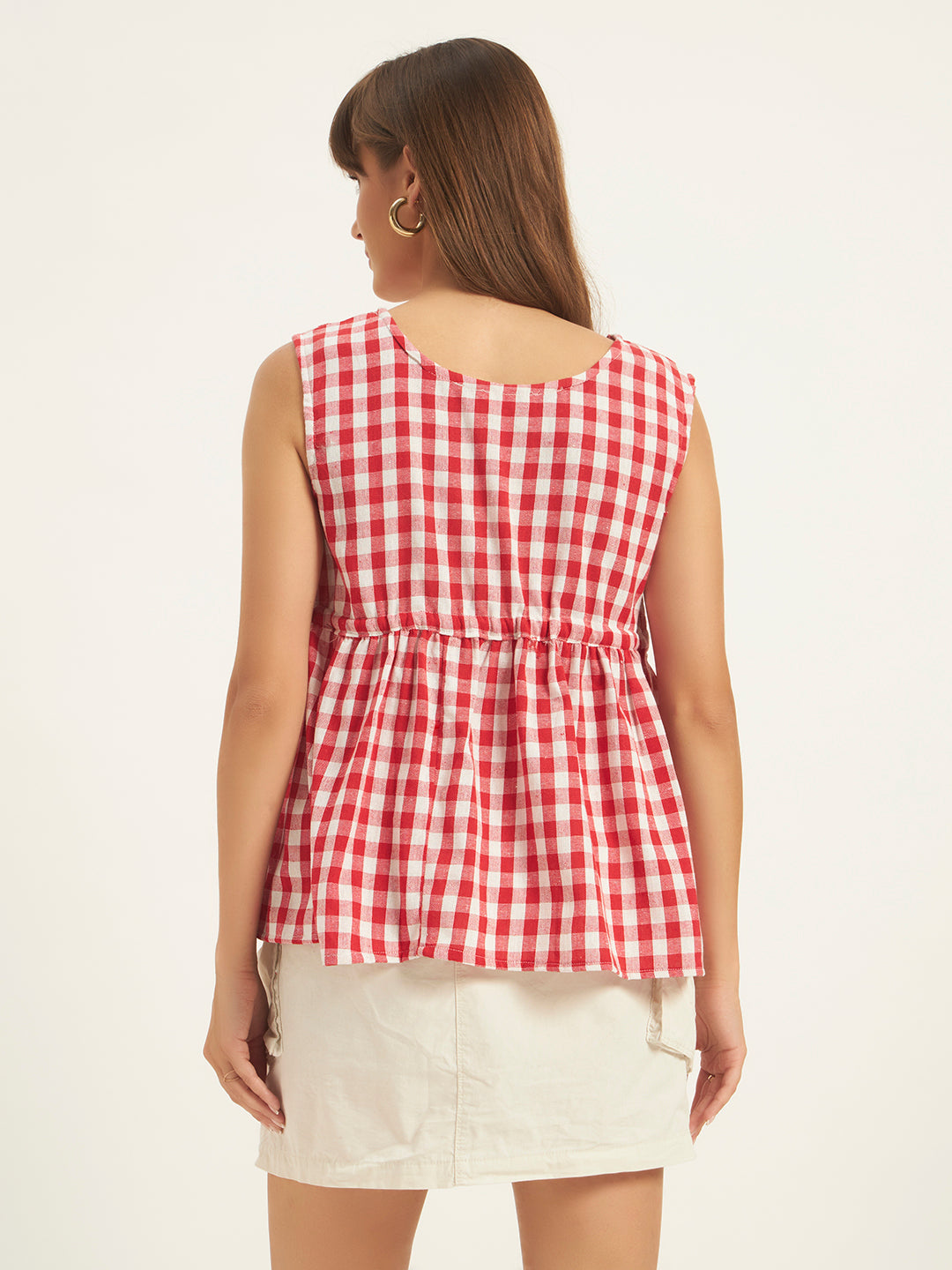 Women Red Checks Top