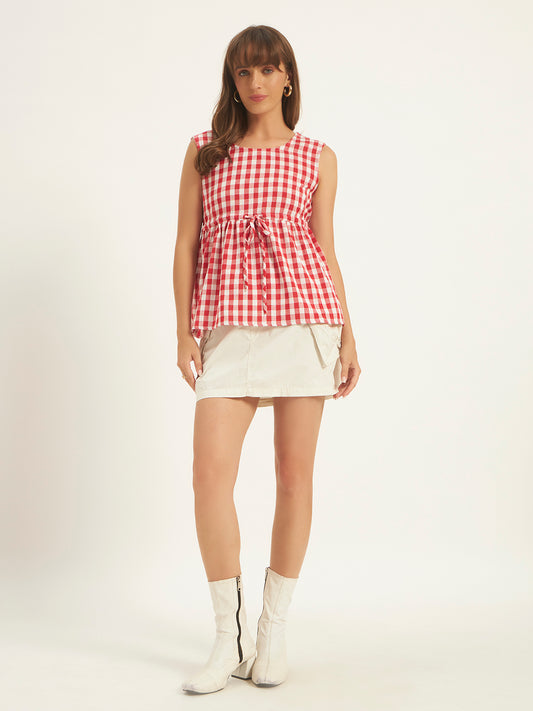 Women Red Checks Top