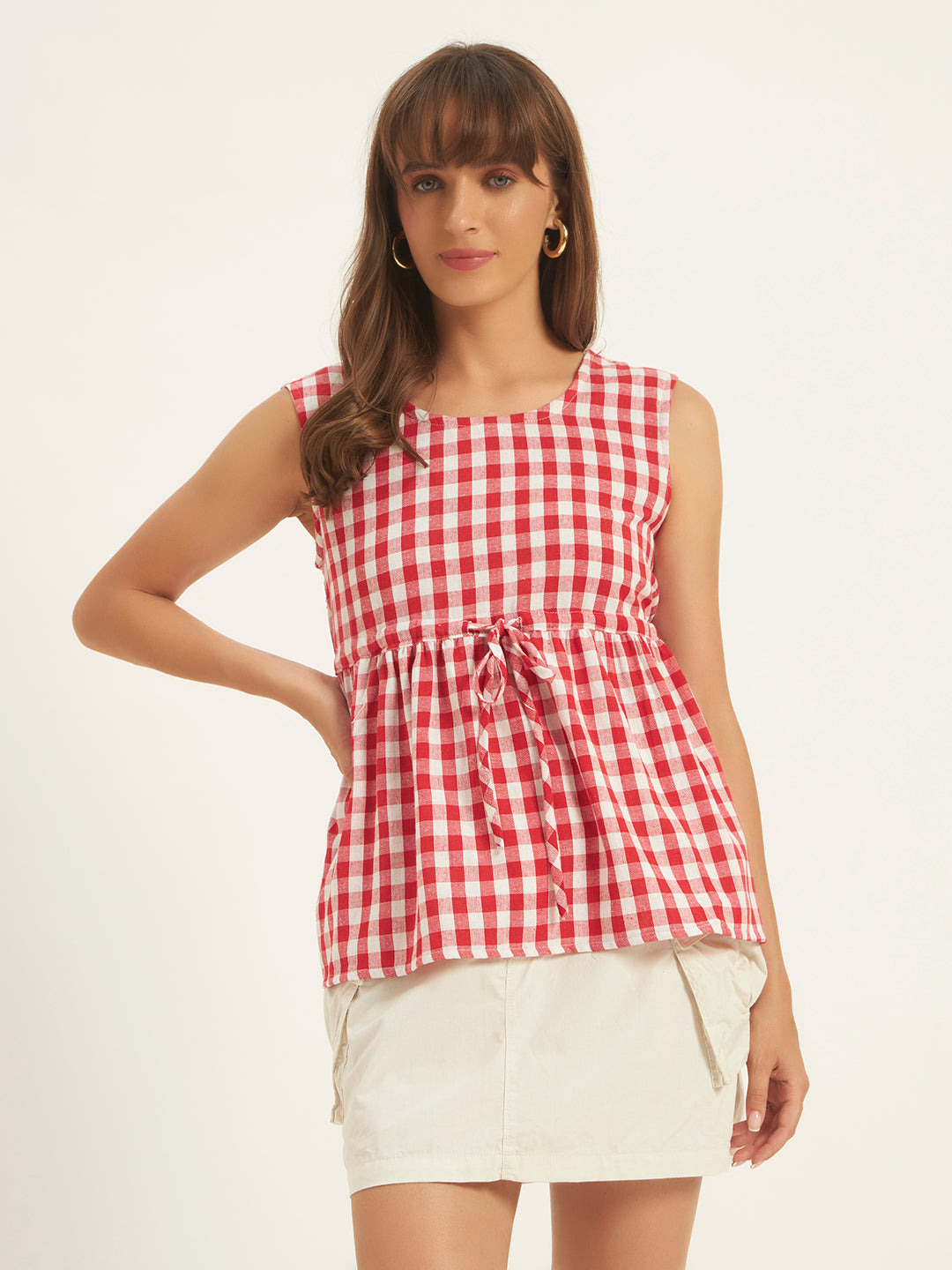 Women Red Checks Top