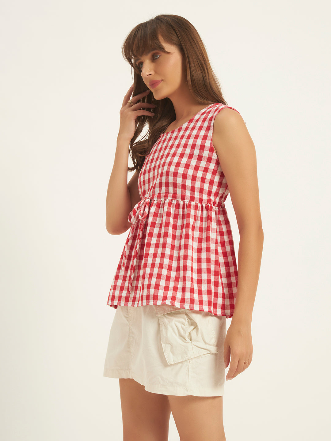 Women Red Checks Top