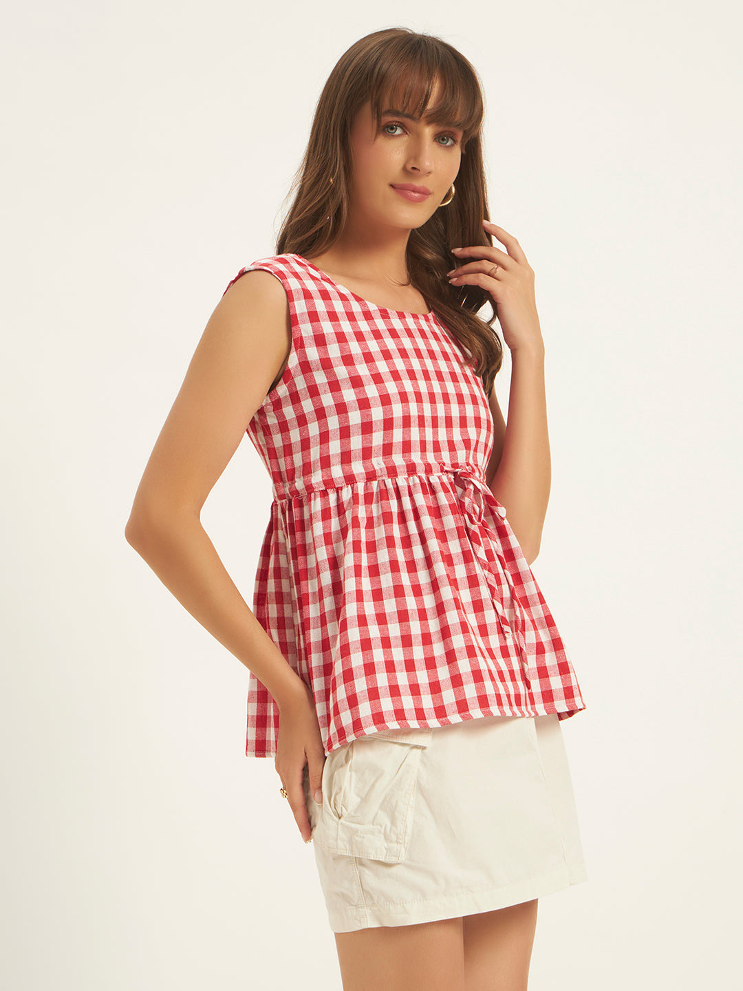 Women Red Checks Top