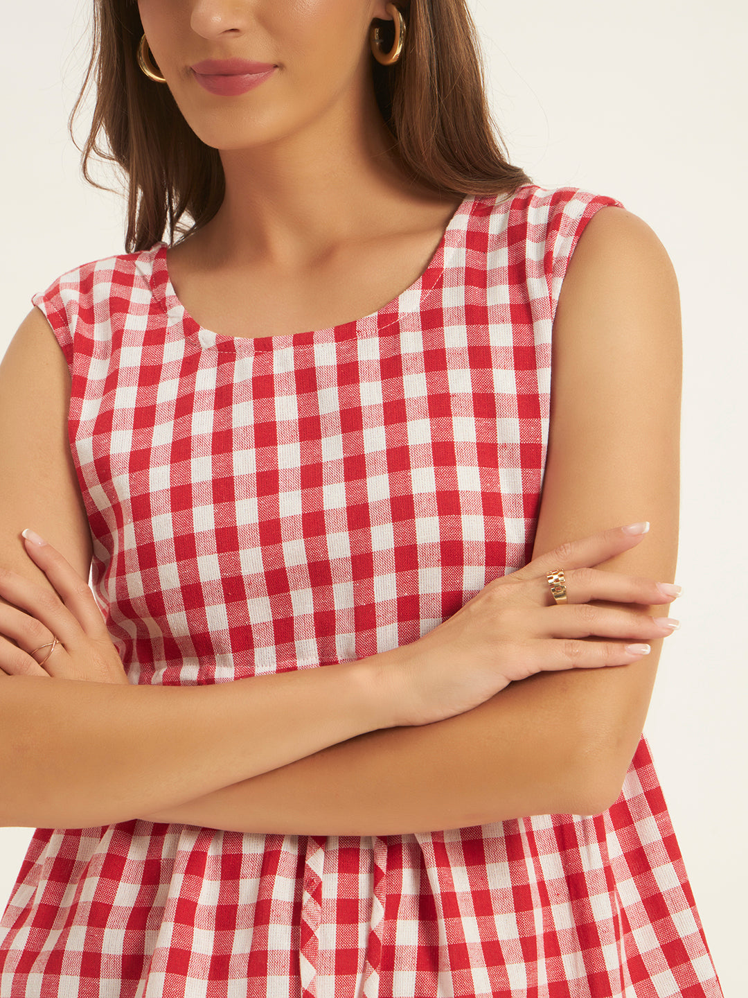 Women Red Checks Top