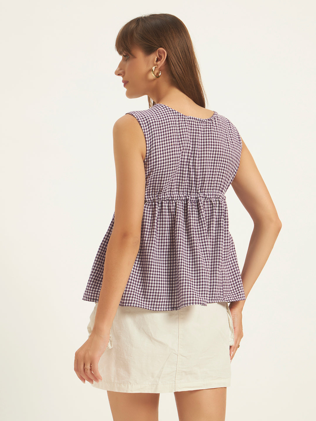 Women Checks Purple Printed Top