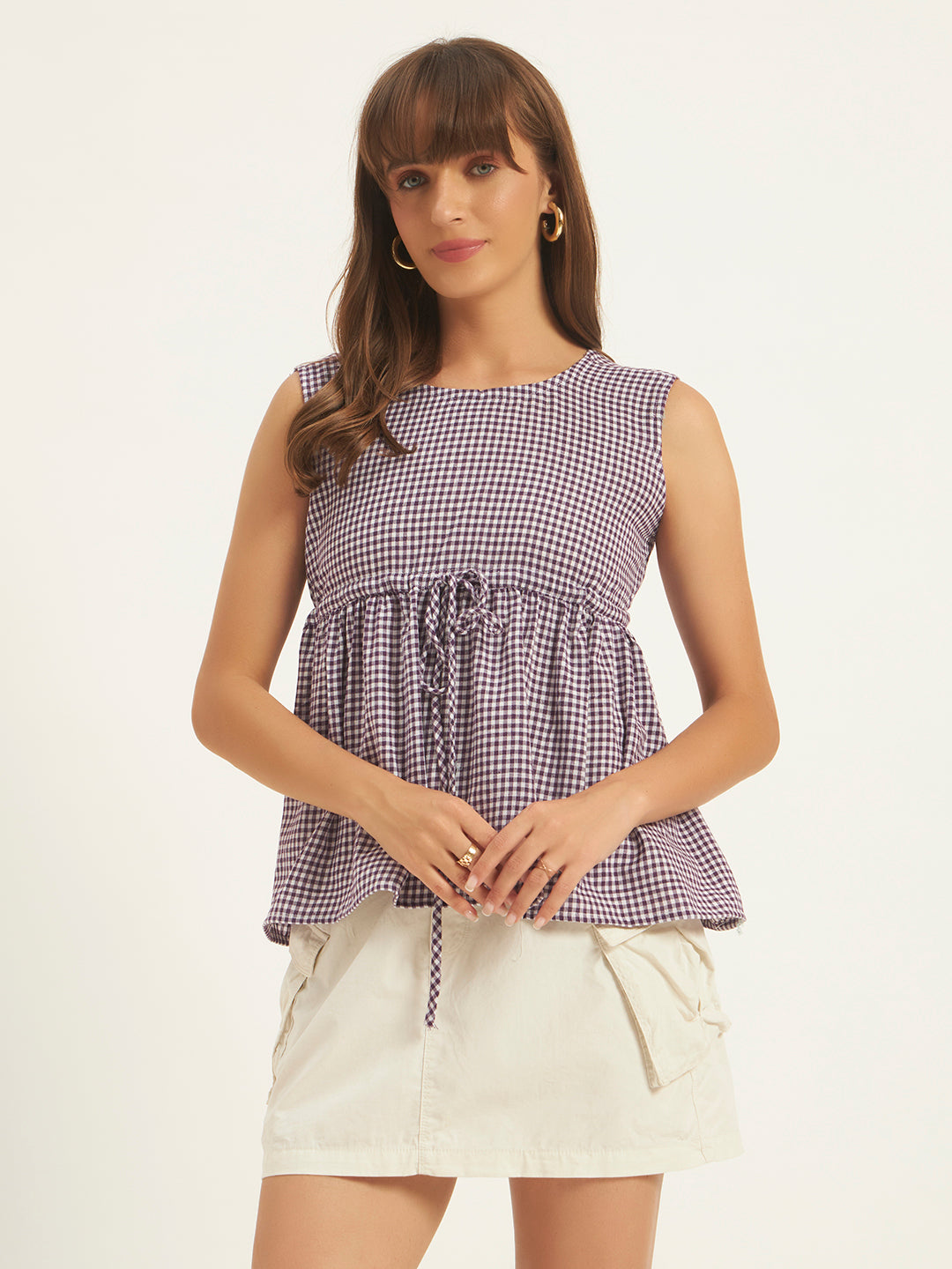 Women Checks Purple Printed Top