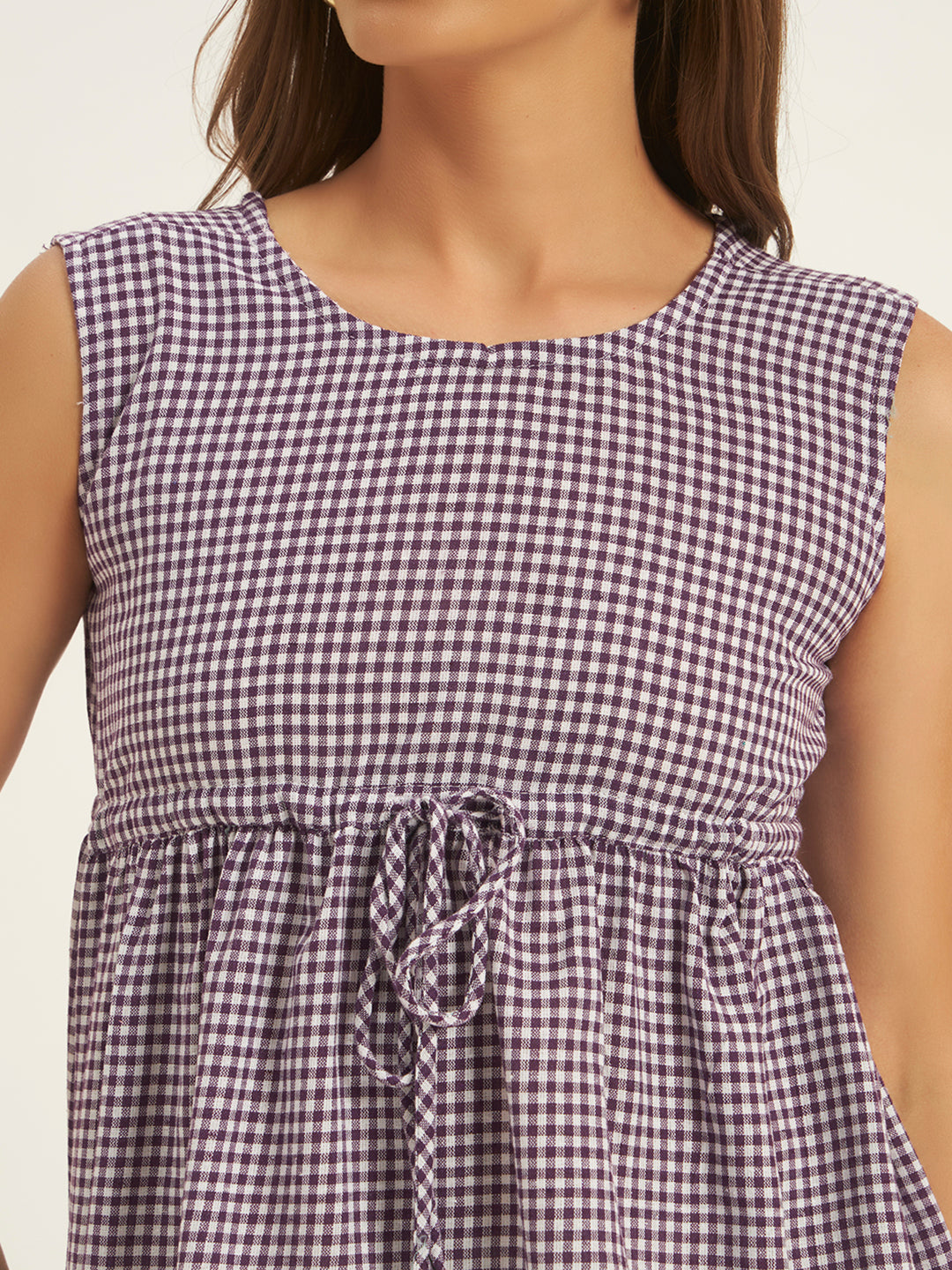 Women Checks Purple Printed Top