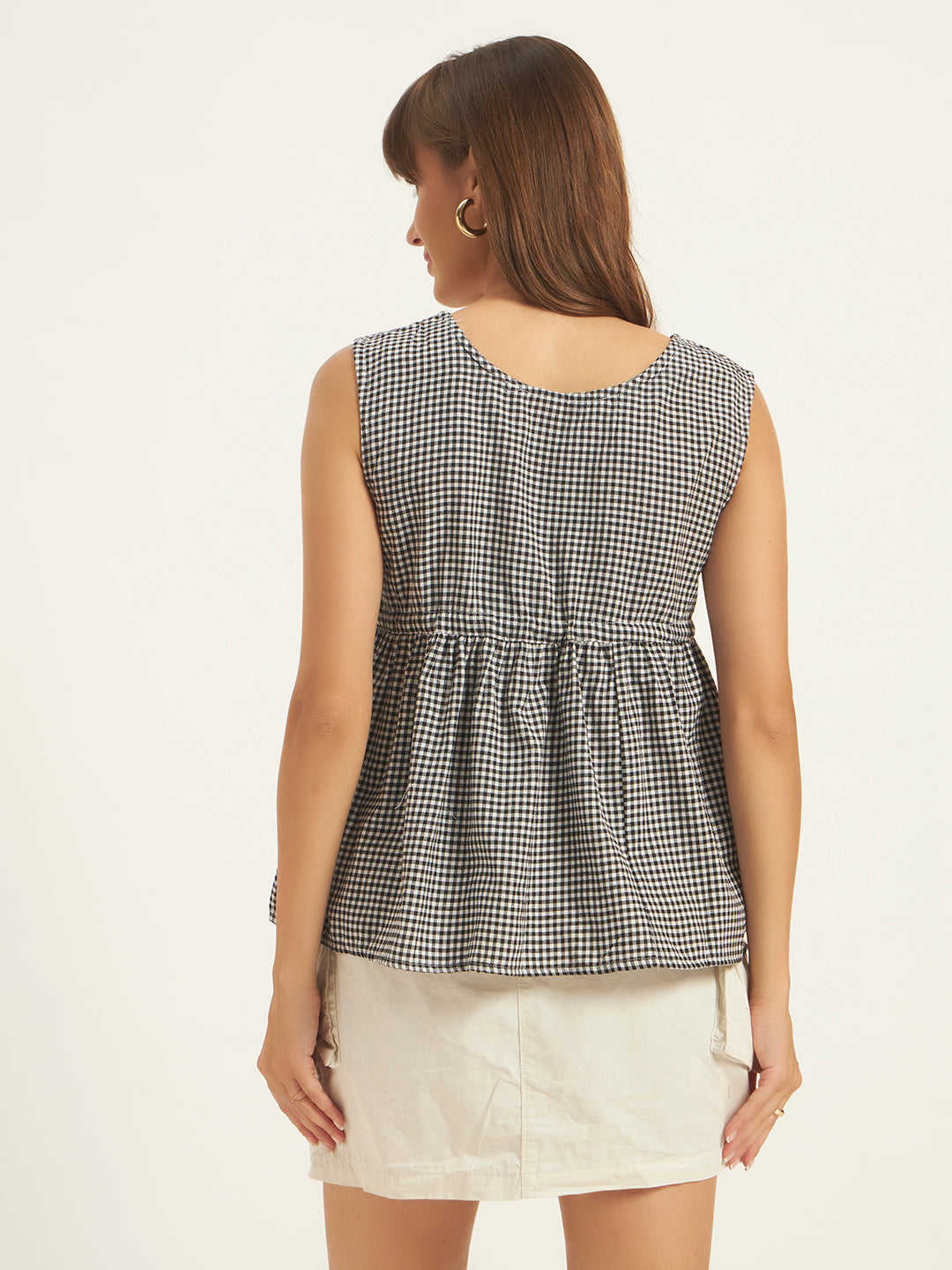 Women Checks Black Printed Top