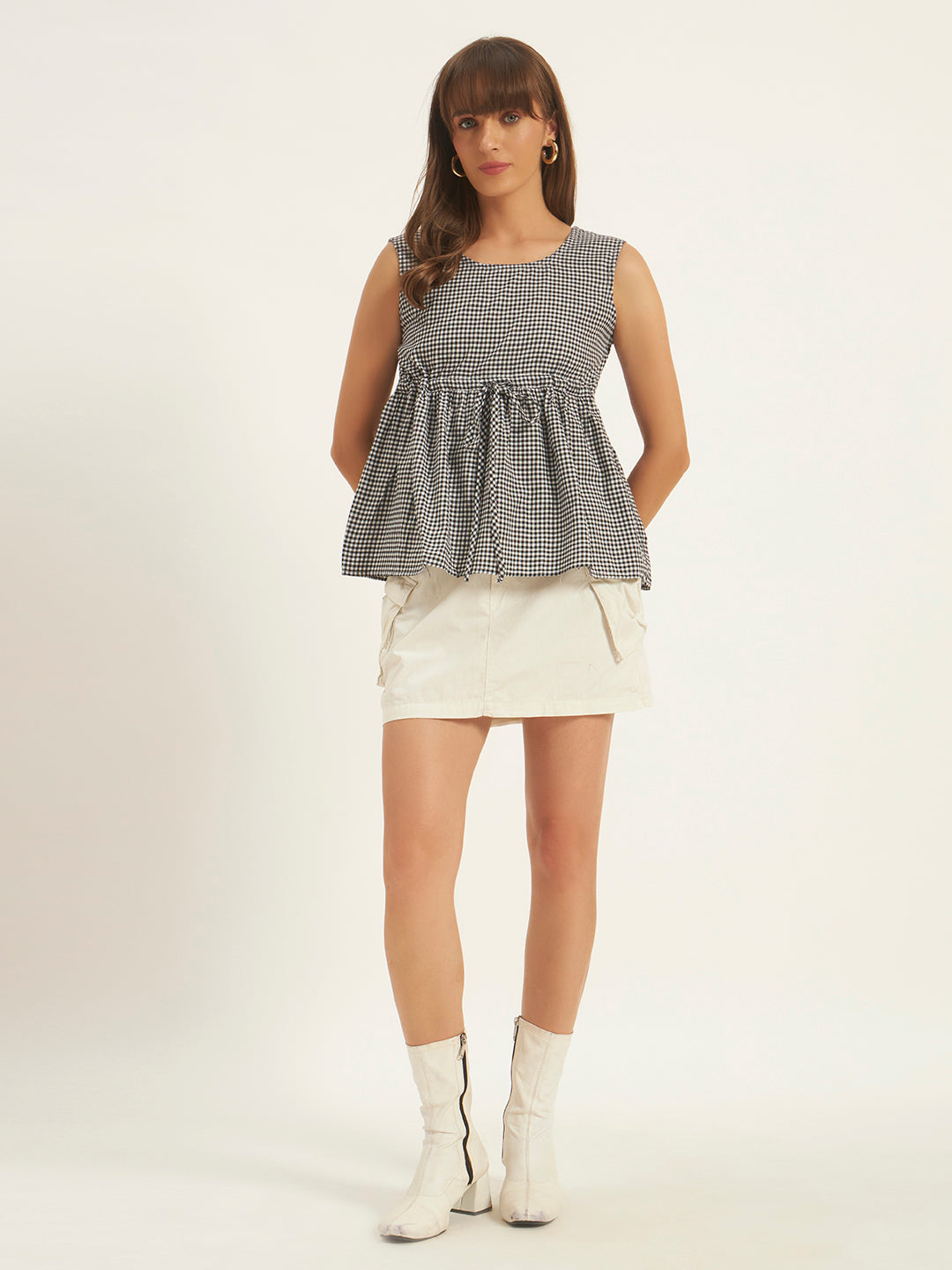 Women Checks Black Printed Top