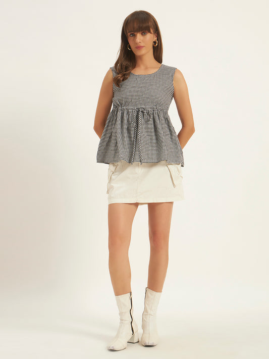 Women Checks Black Printed Top