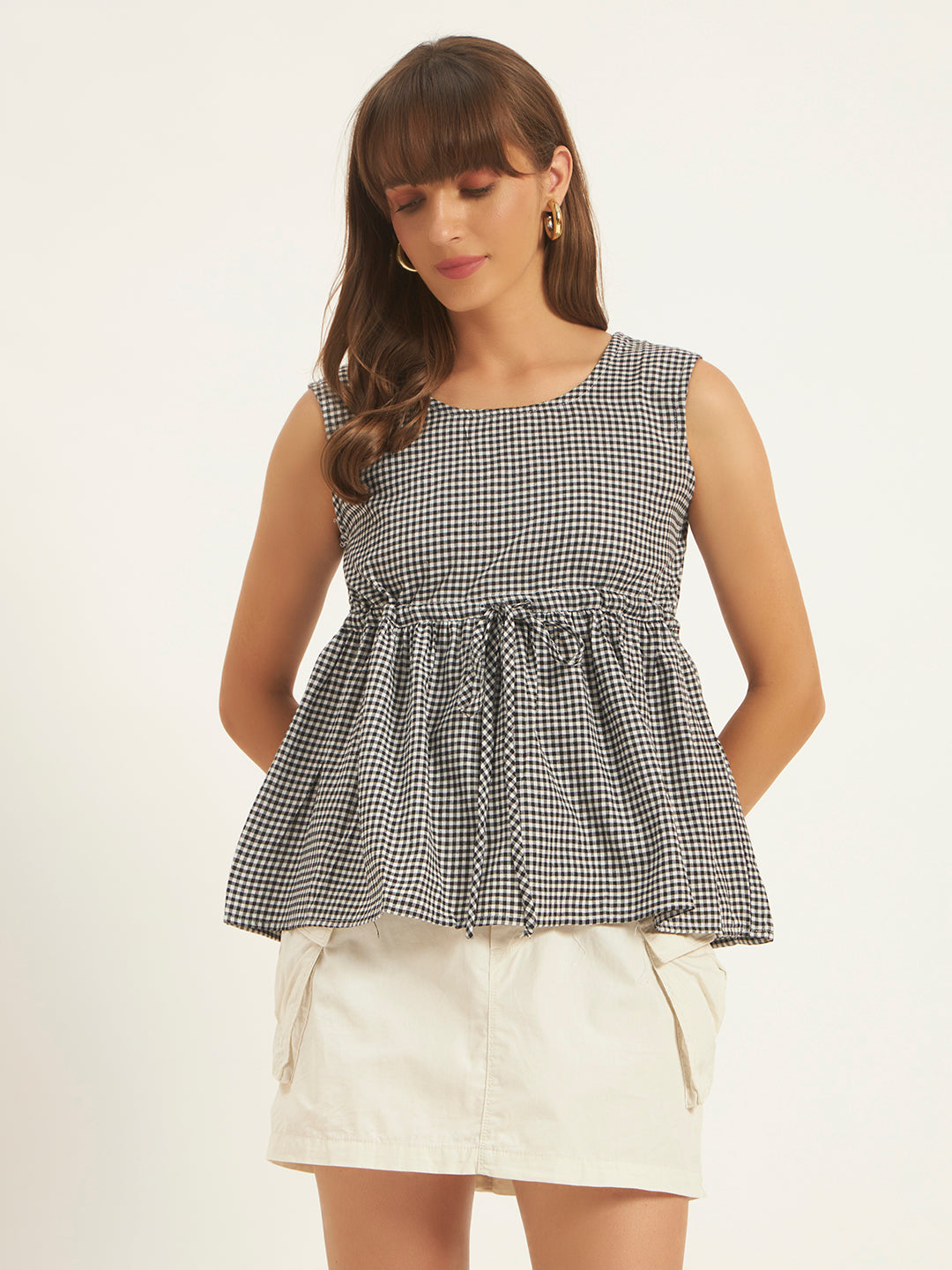 Women Checks Black Printed Top